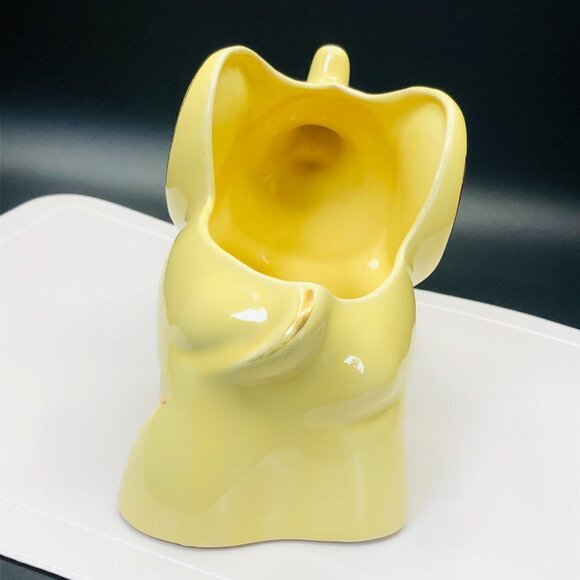 60s Kitsch Yellow Trunk Up Baby Elephant Ceramic Planter by PEARL China Co. - Picture 7 of 10